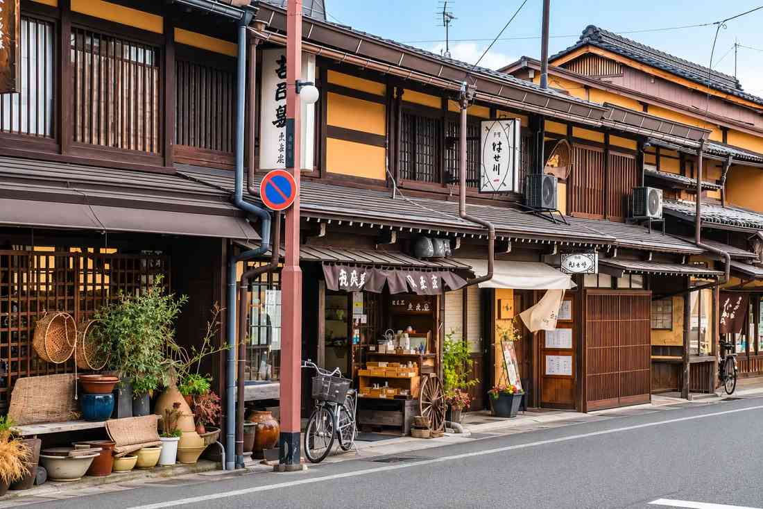 Local Takayama streetscape with traditional shopfronts